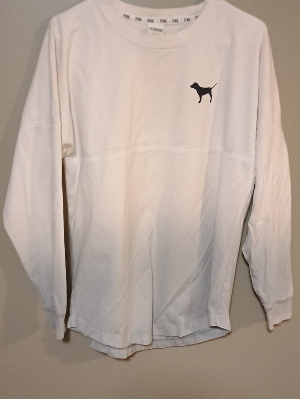 Pink Republic White to Grey Dip Dyed Crewneck Long Sleeve with Black Dog Logo